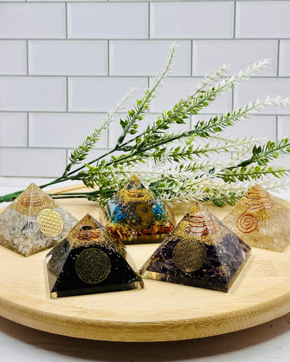 Orgonite Pyramid RAINBOW MOONSTONE with medallion SMALL