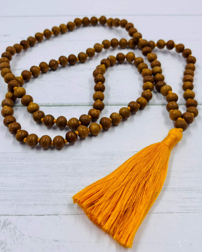 Plain Sandalwood Full Mala Beads SAFFRON Tassle