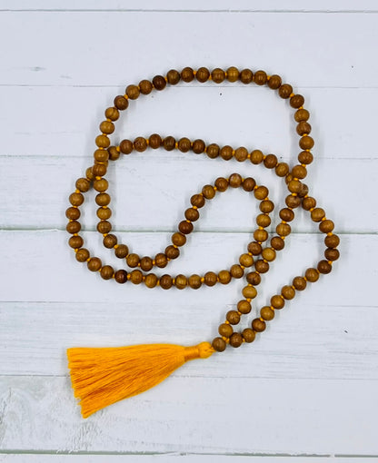 Plain Sandalwood Full Mala Beads SAFFRON Tassle