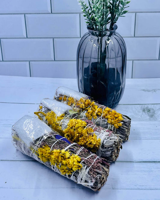 White Sage with Sunflower and Citrine smudge stick 10cm