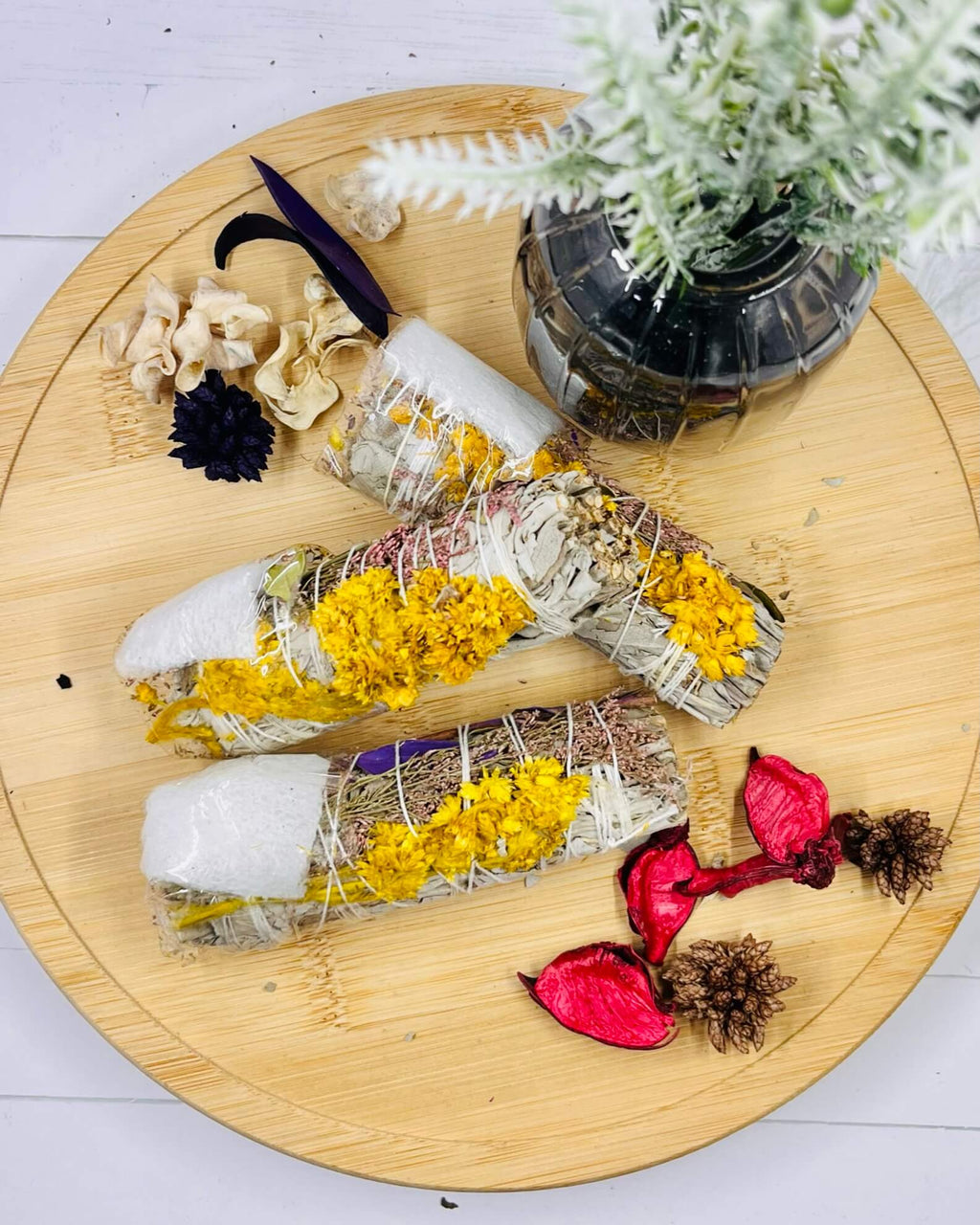 White Sage with Sunflower and Citrine smudge stick 10cm