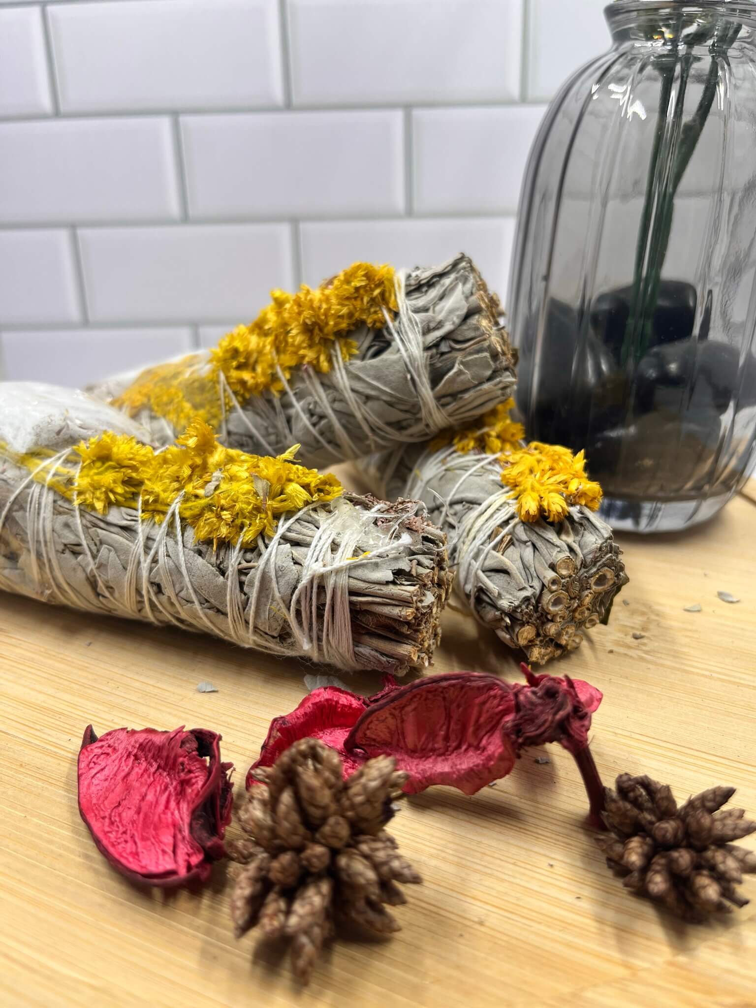 White Sage with Sunflower and Citrine smudge stick 10cm