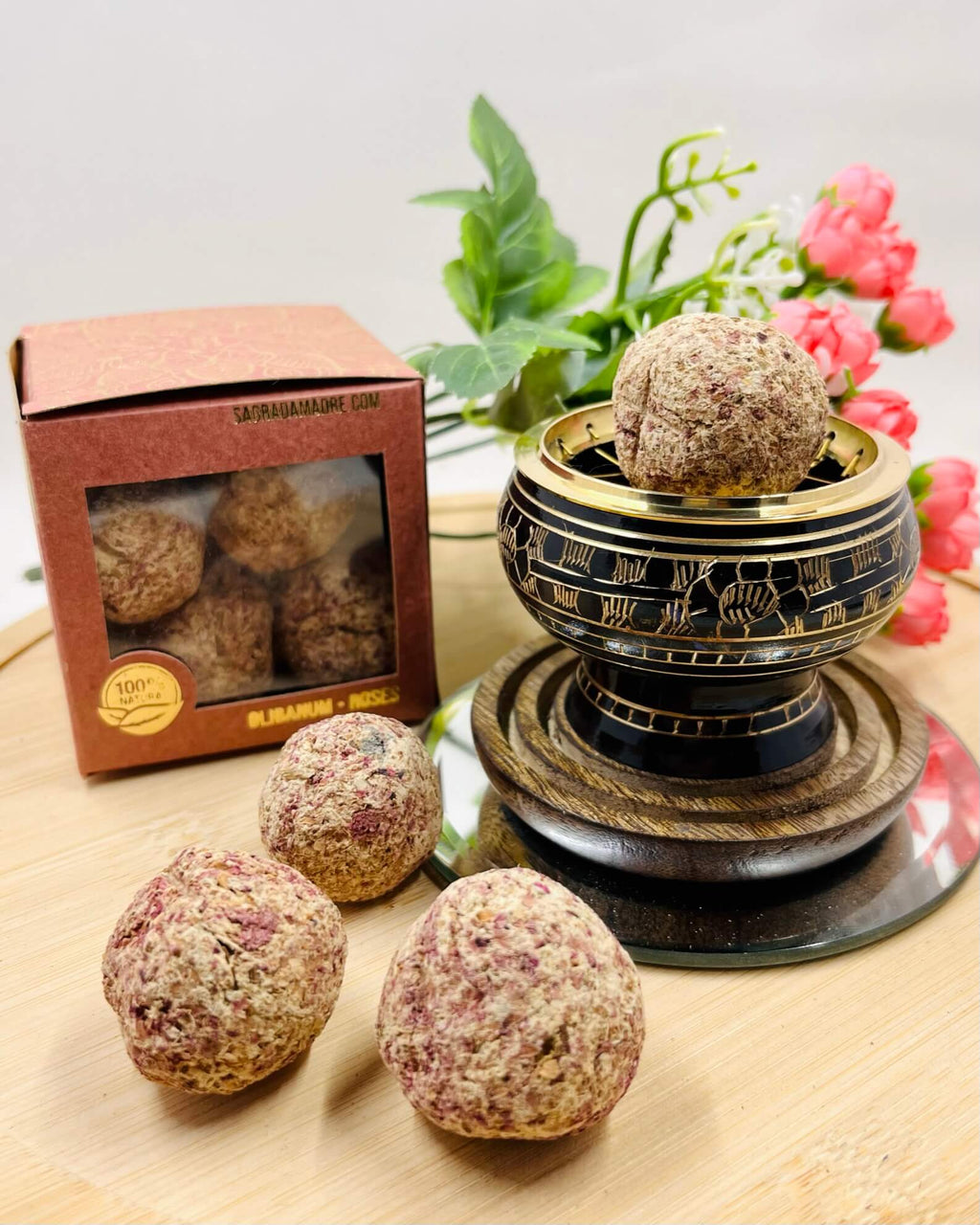 Sagrada Madre Premium Smudge Ball Bomb FRANKINCENSE & ROSE 8pc