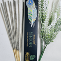 A packet of Banjara Aztec incense sticks with a decorative box, alongside some greenery for context.