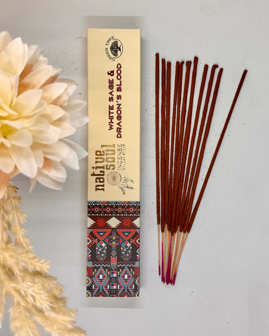 Native Soul Incense Smudge Sticks WHITE SAGE & DRAGONS BLOOD