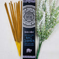 A packet of Banjara Aztec incense sticks with Nag Champa fragrance, displayed alongside decorative foliage.