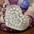 Selenite Gemstone with Pentacle Moon Heart crystal stone70mm