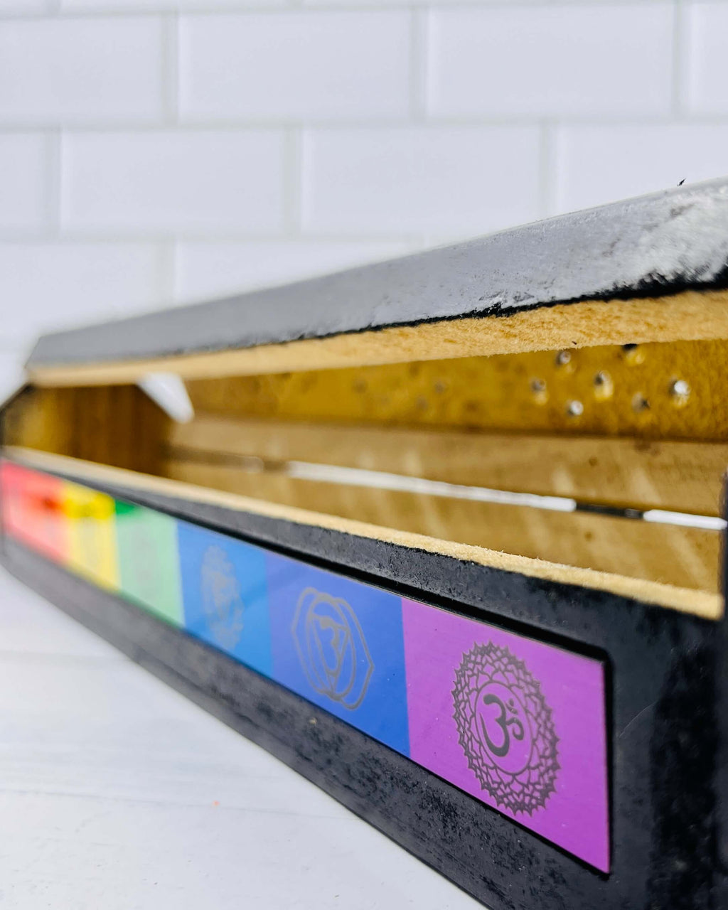 Wooden Hexagon Incense Holder Box Chakra