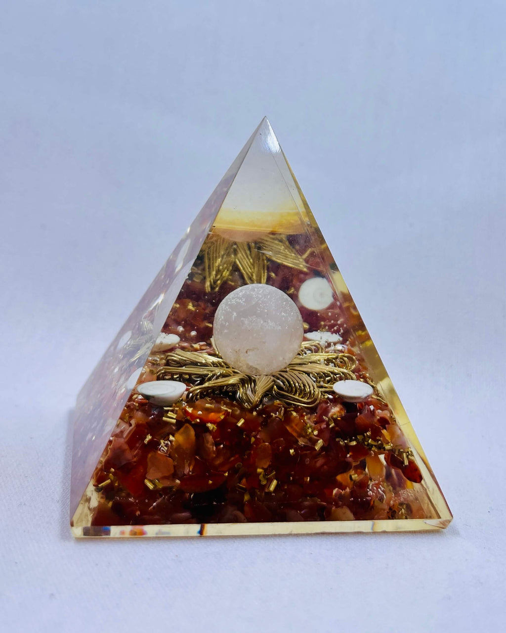 Orgonite Pyramid with Rose Quartz Sphere CARNELIAN Large