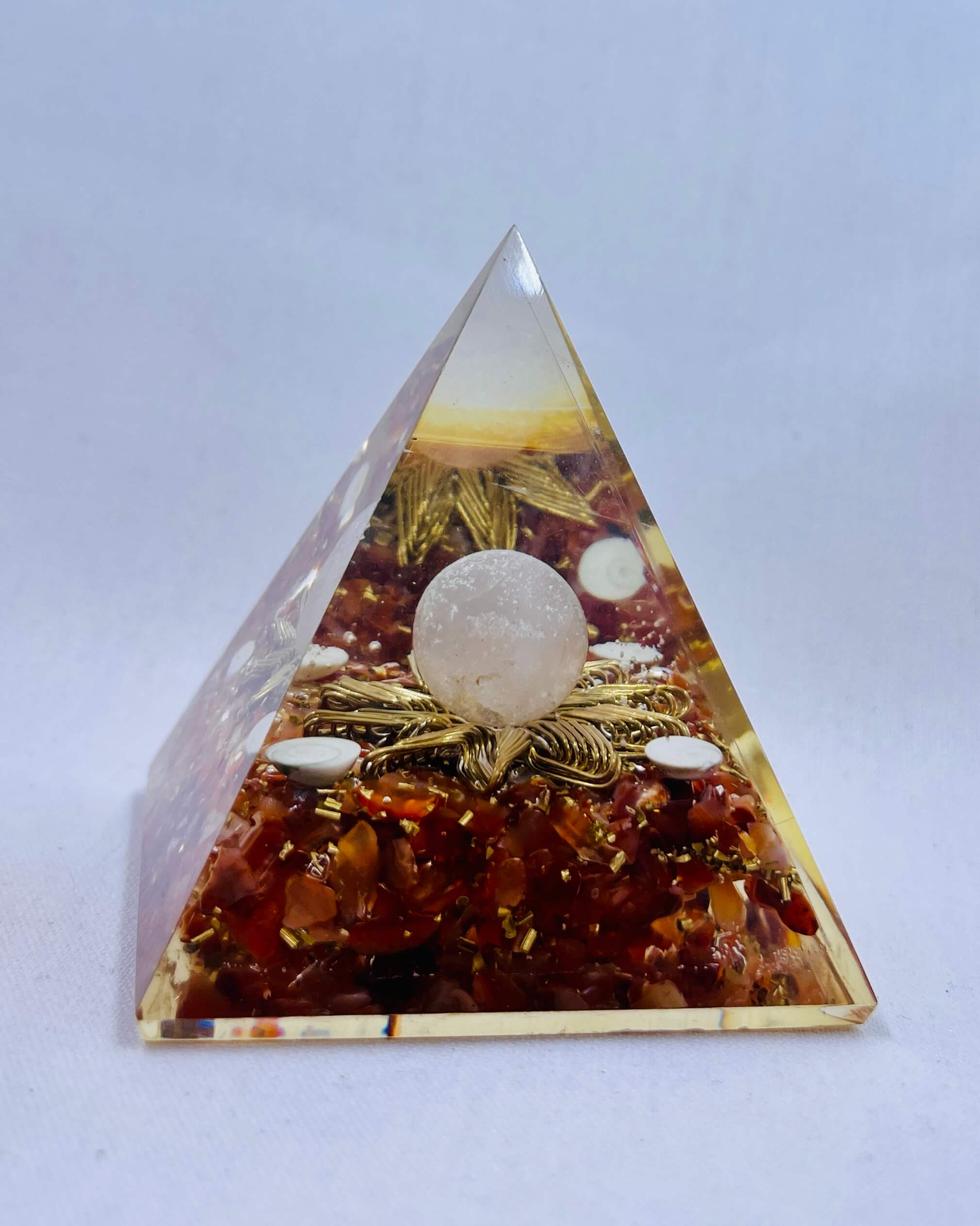 Orgonite Pyramid with Rose Quartz Sphere CARNELIAN Large