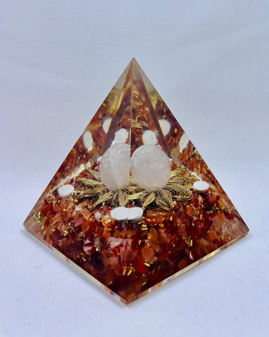 Orgonite Pyramid with Rose Quartz Sphere CARNELIAN Large