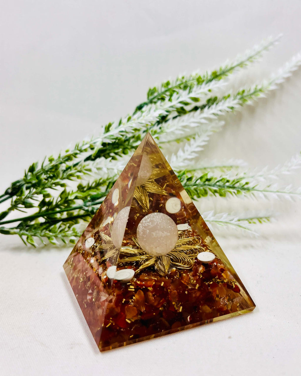 Orgonite Pyramid with Rose Quartz Sphere CARNELIAN Large