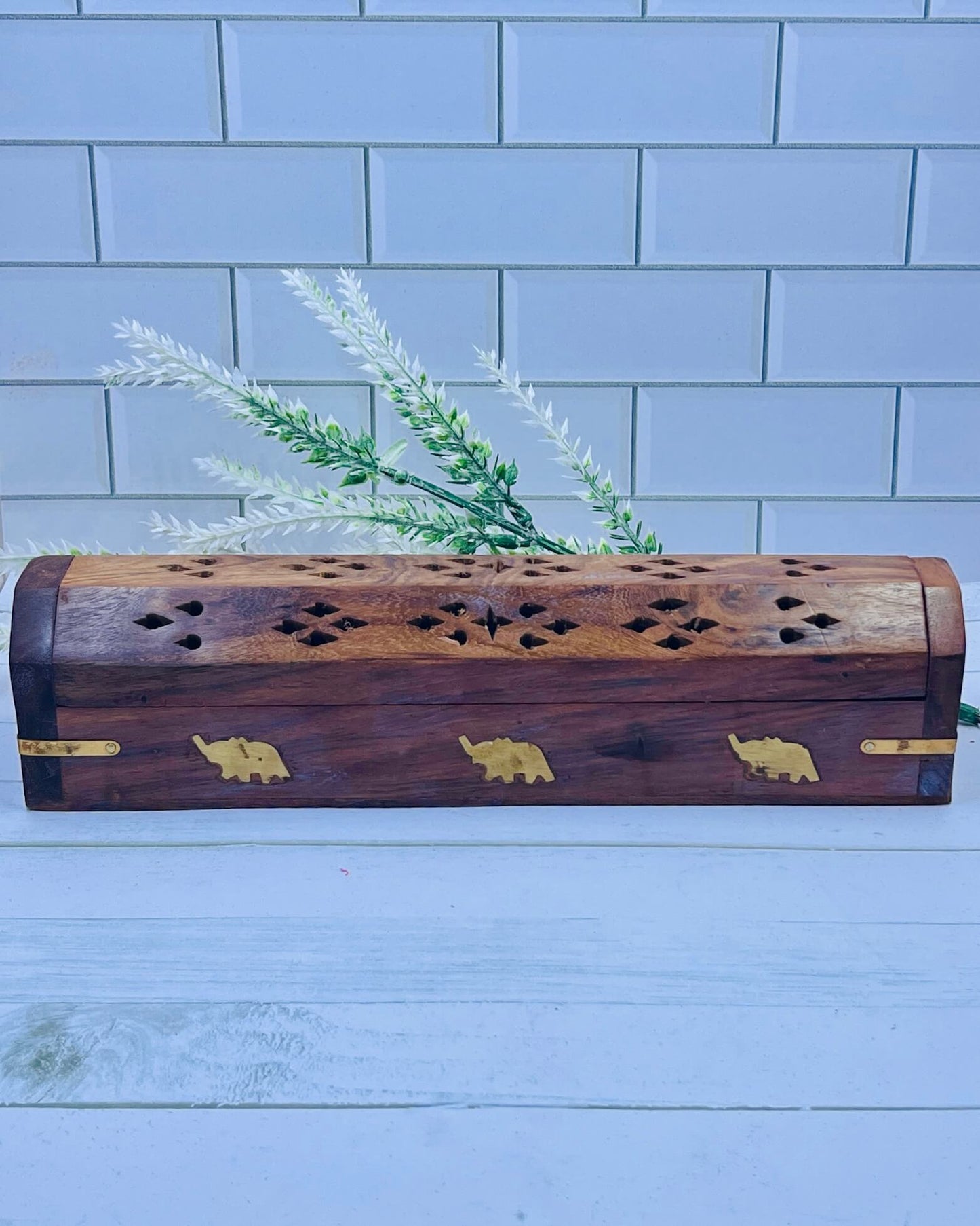 Wooden Hexagon Incense Holder Box 10inch
