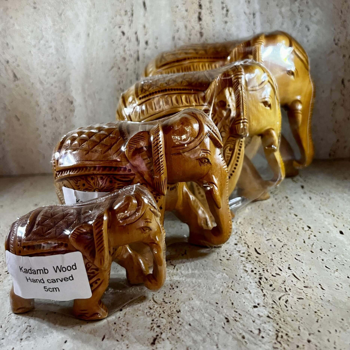 Hand Carved Elephants Kadamb Wood Figurine