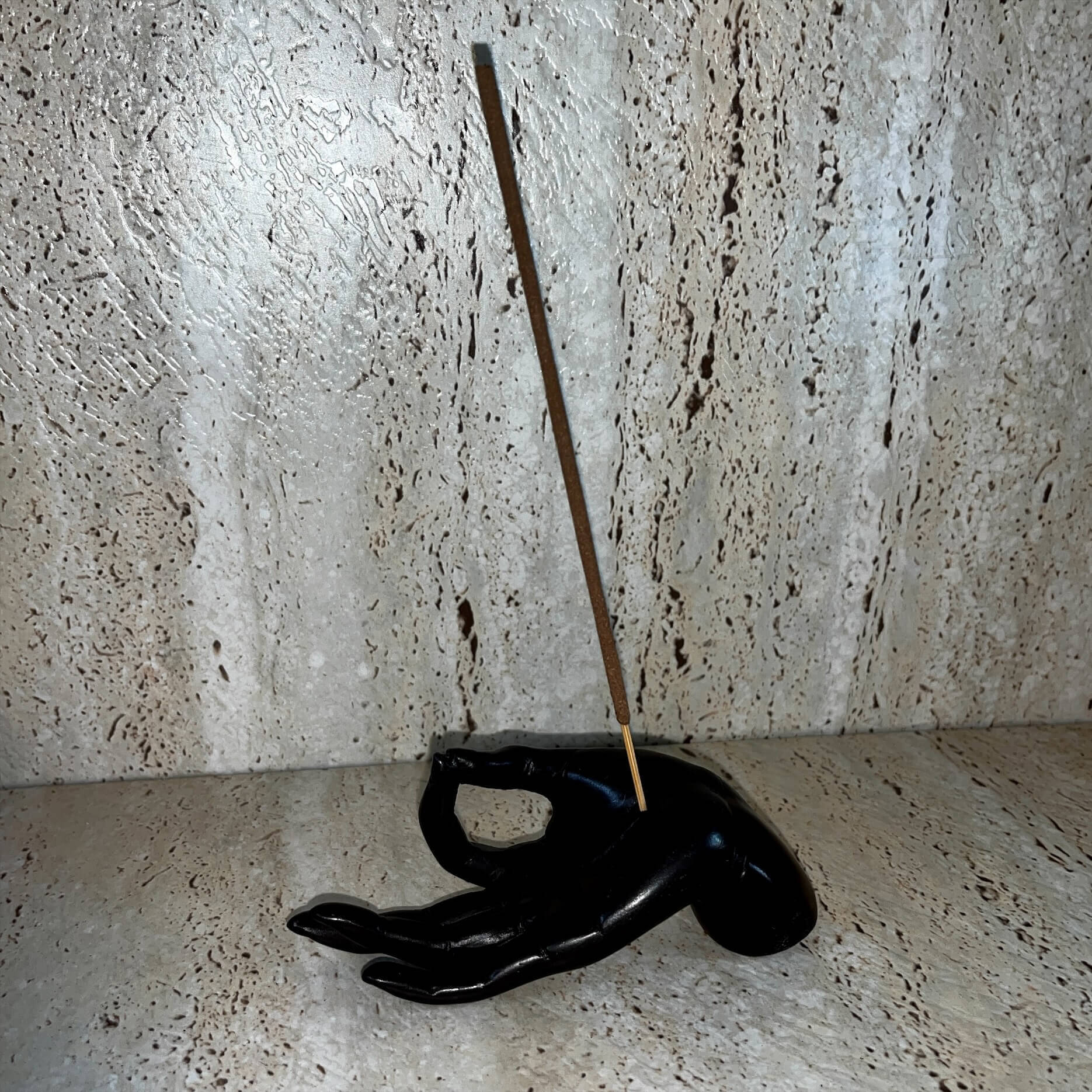 Incense Holder Black Resin Hand
