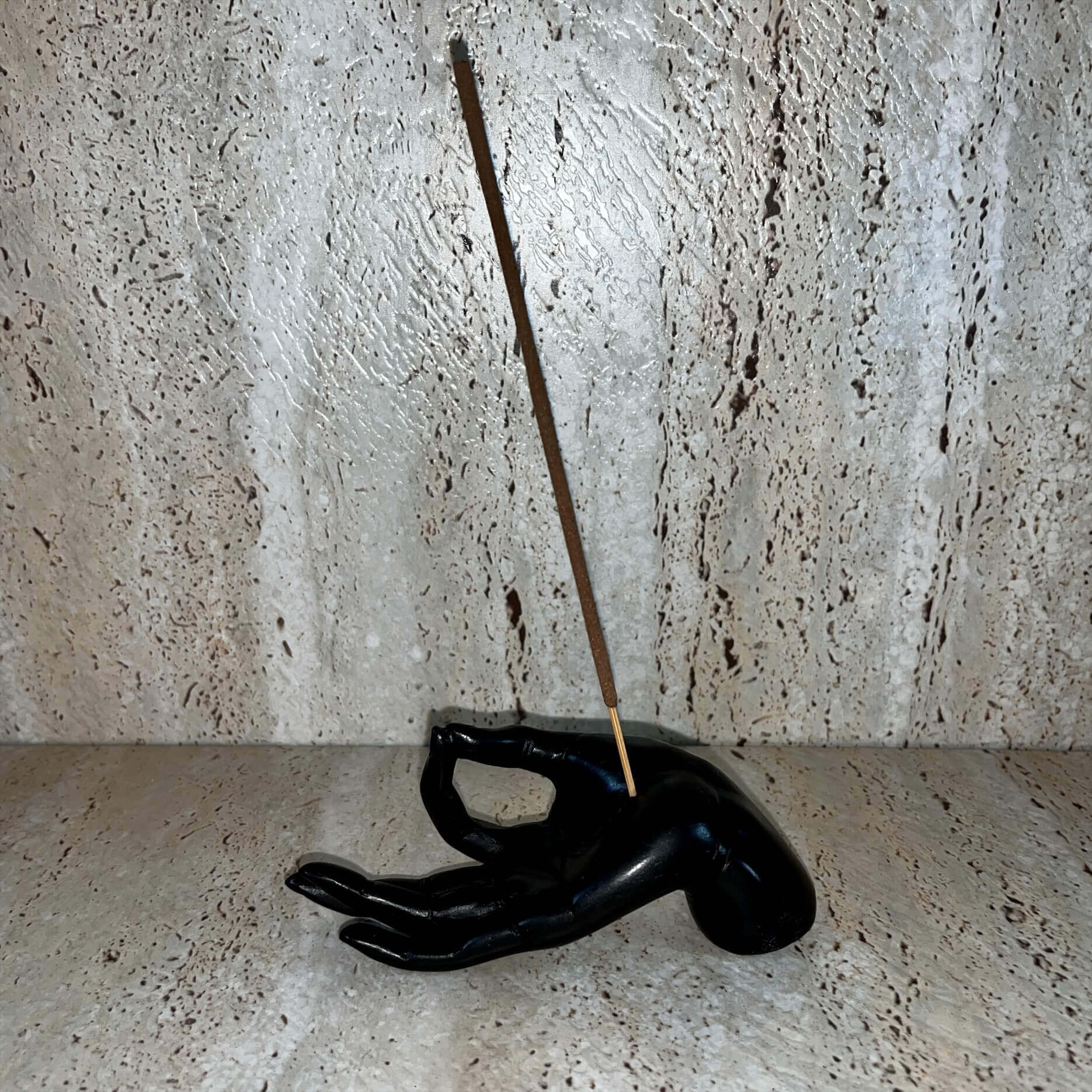 Incense Holder Black Resin Hand
