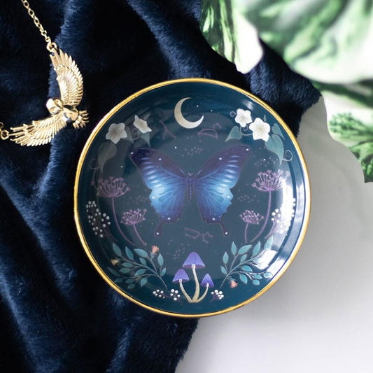 Round Midnight Moth Ceramic Trinket Dish