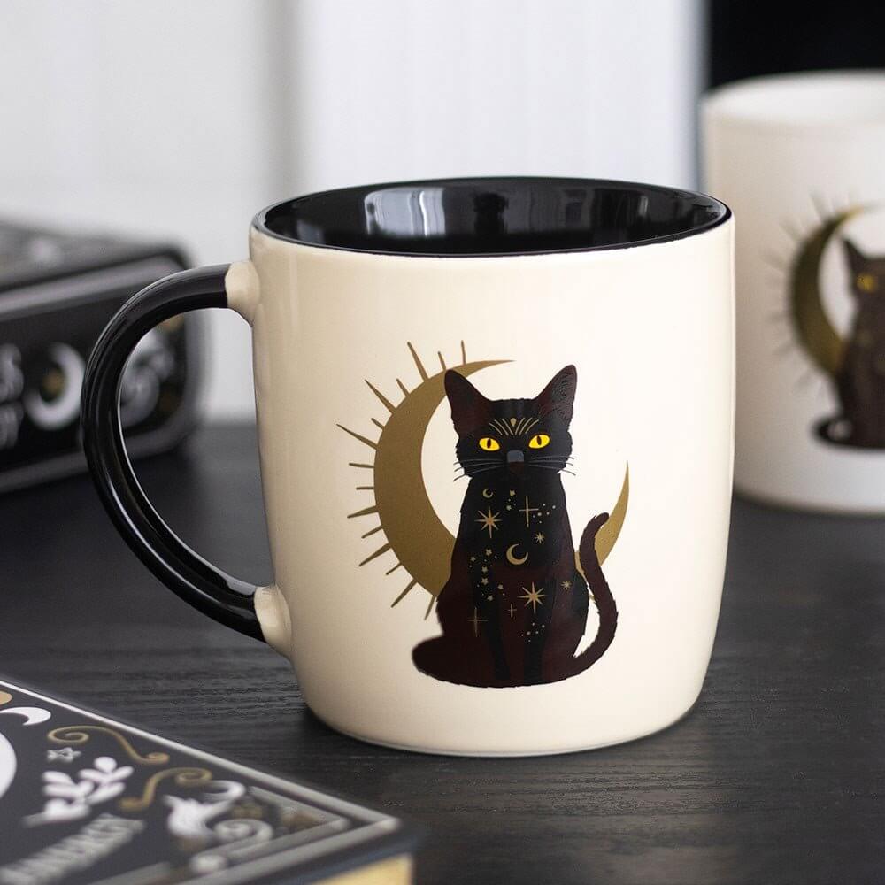 Sitting Magic Black Cat Ceramic Mug