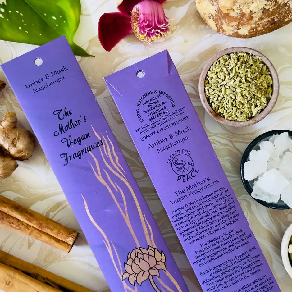 Mother's India AMBER & MUSK Nagchampa VEGAN incense