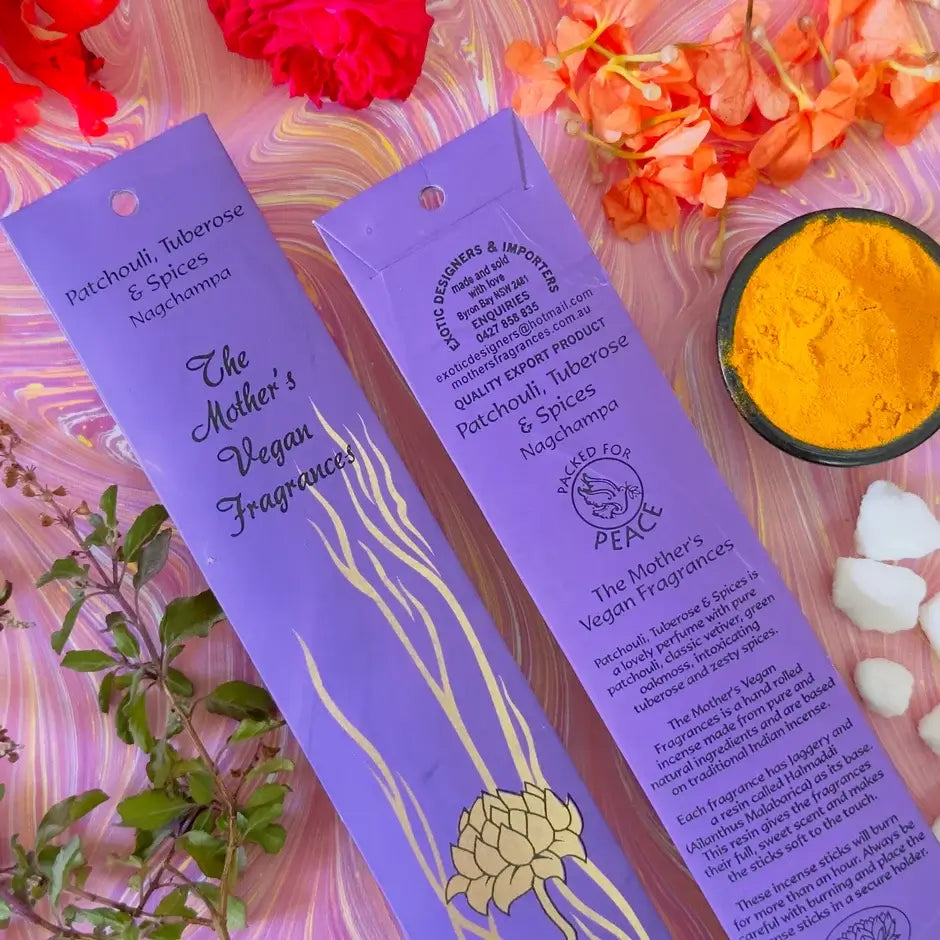 Mother's India PATCHOULI, TUBEROSE & SPICES Nagchampa VEGAN incense