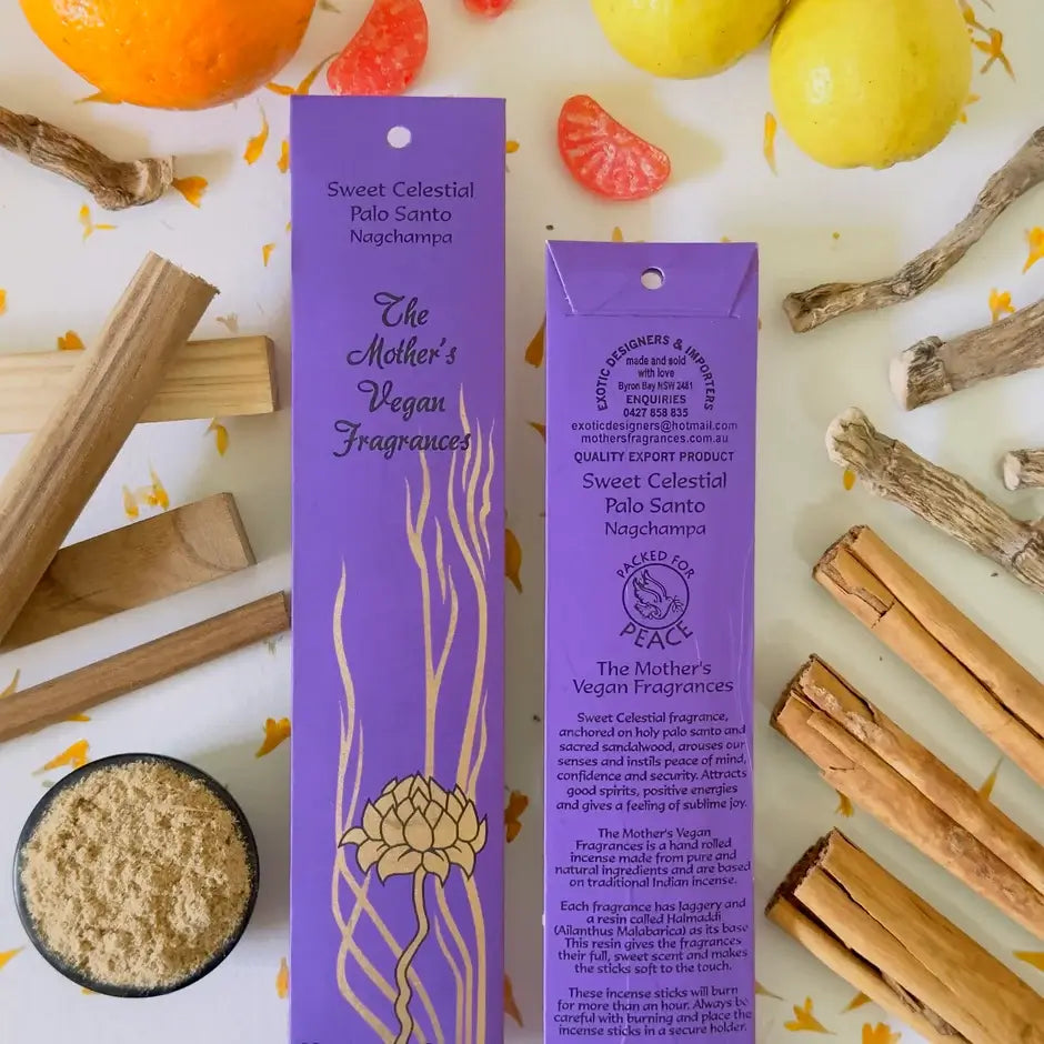 Mother's India SWEET CELESTIAL PALO SANTO Nagchampa VEGAN incense
