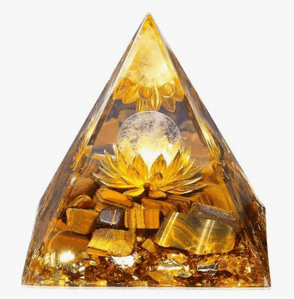 Orgonite Pyramid Golden Yellow Lotus with Tigers Eye