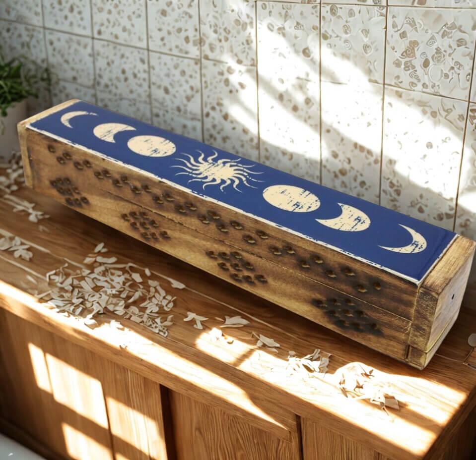 Wooden Incense Holder Box TRIPLE MOON 30cm
