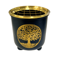 Incense Charcoal Burner BLACK GOLD TREE OF LIFE w Brass Grid