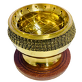 Gold Brass Charcoal Holder on Wooden Base