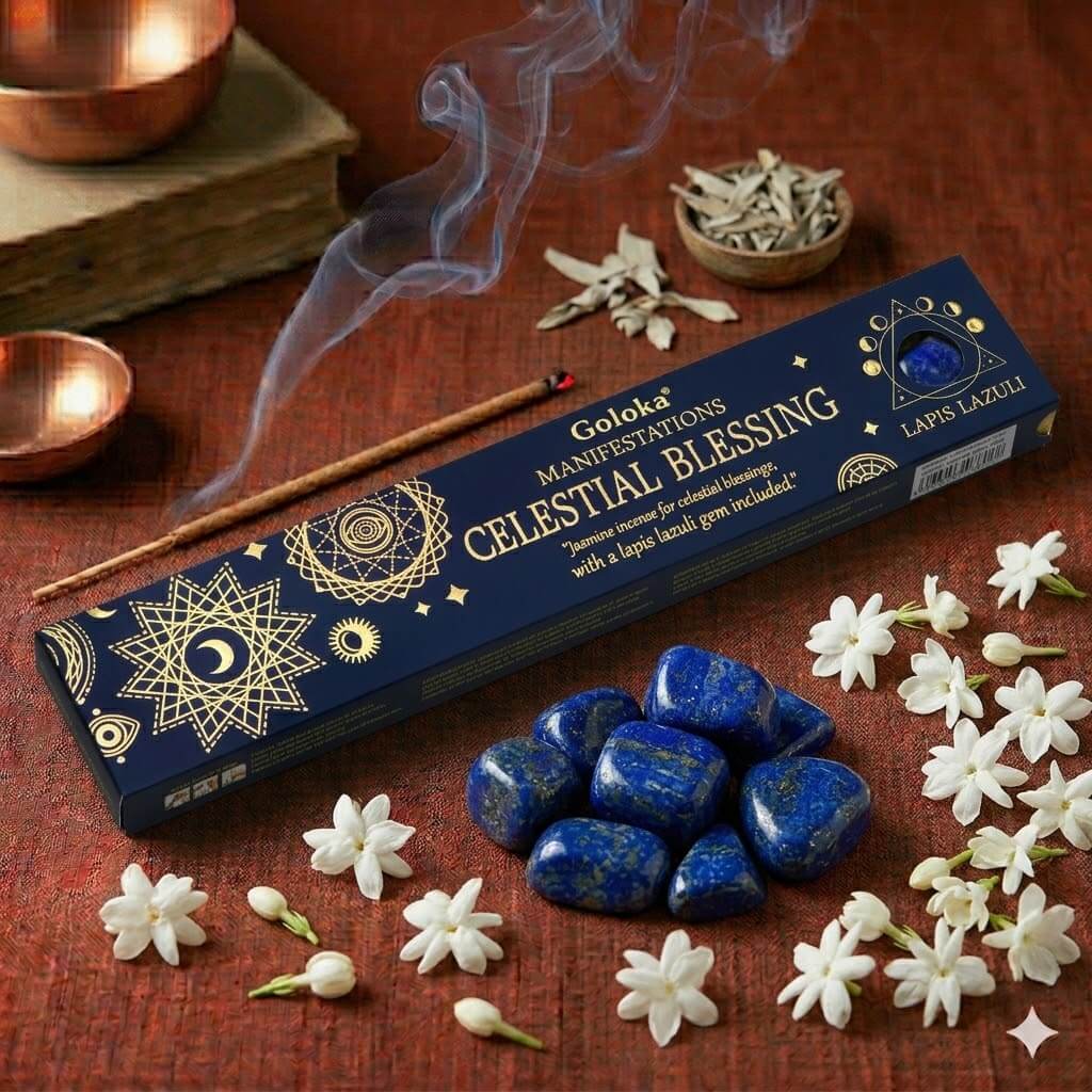 Goloka Manifestation Incense CELESTIAL BLESSING Jasmine with Lapis Lazuli crystal