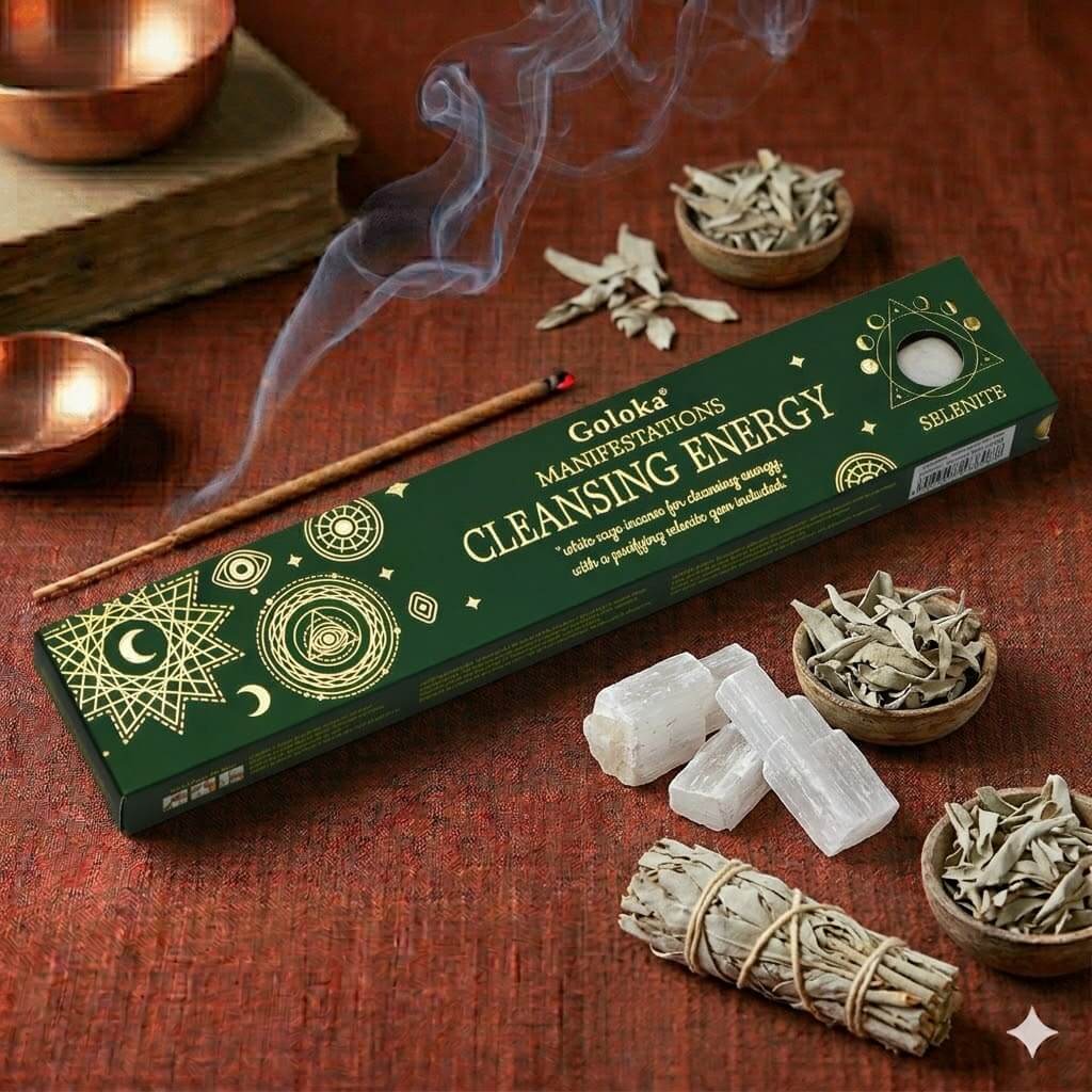 Goloka Manifestation Incense CLEANSING ENERGY White Sage with selenite gem