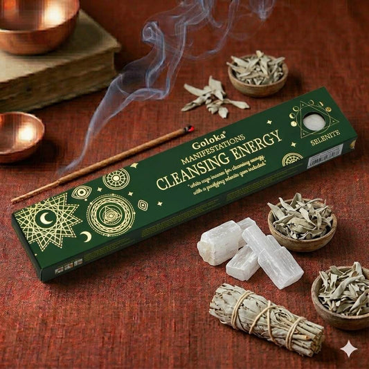 Goloka Manifestation Incense CLEANSING ENERGY White Sage with selenite gem
