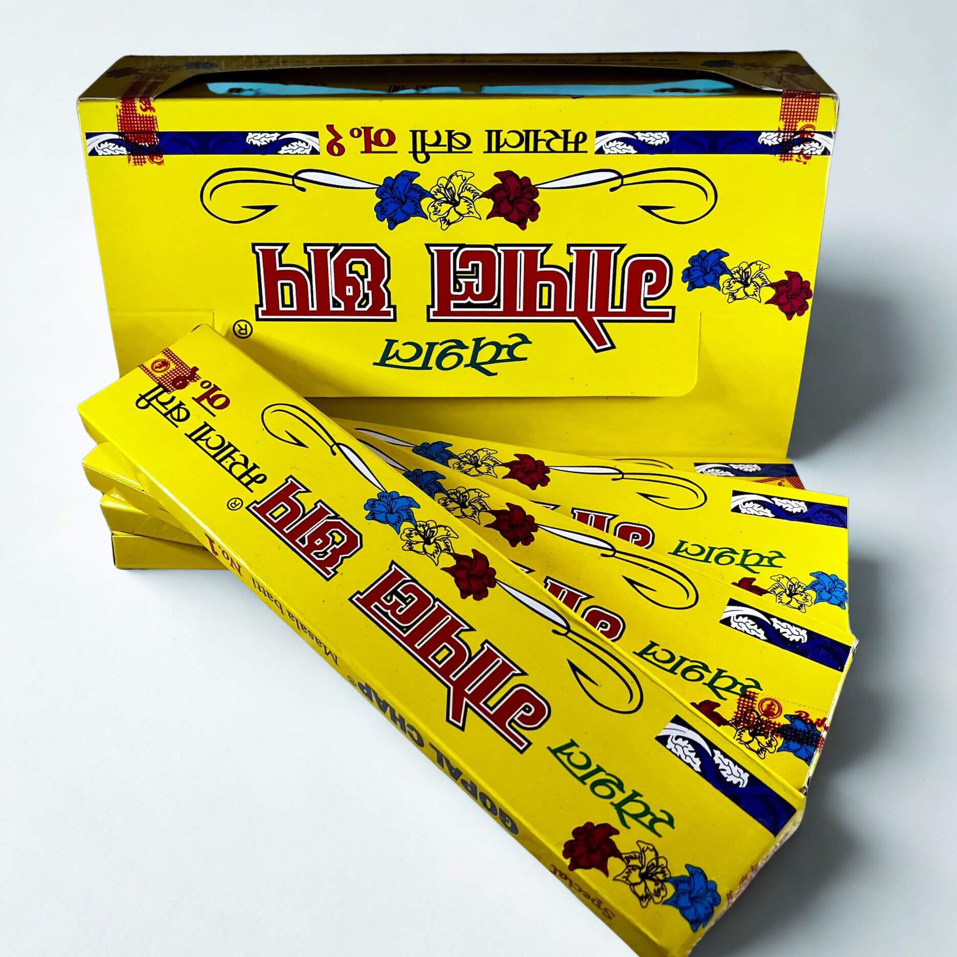 Yellow boxes with red text and decorative elements on a white background