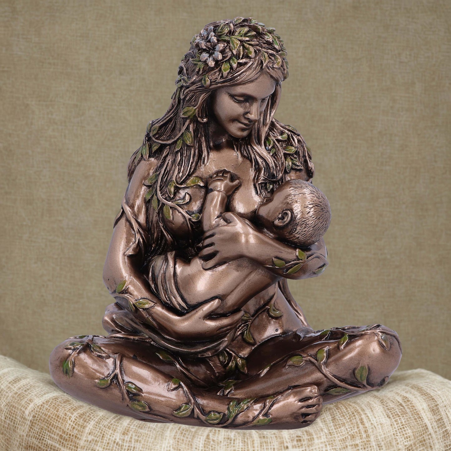 Mother Earth and baby bronze figurine 11cm