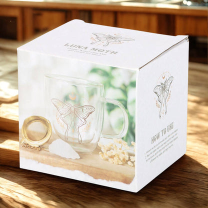 Luna Moth Double Walled Glass Mug and Crystal Tea Infuser