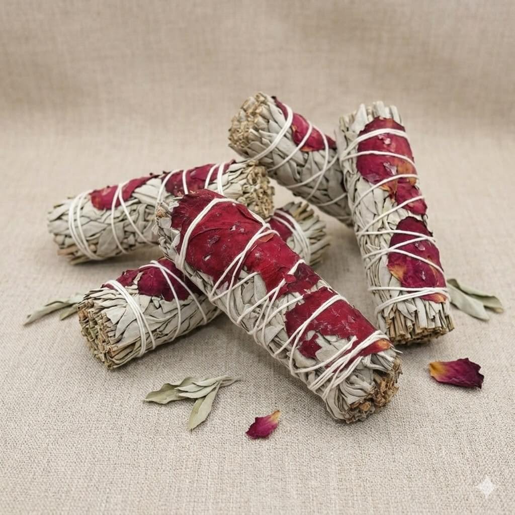 Love White Sage with Rose Petals smudge stick 10cm