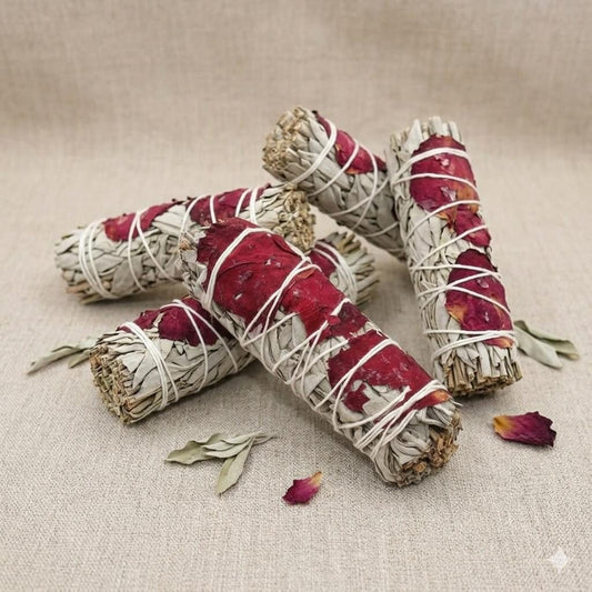 Love White Sage with Rose Petals smudge stick 10cm