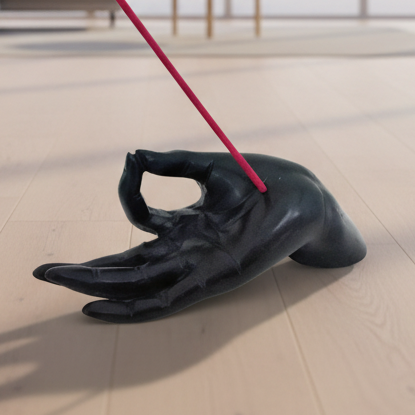 Incense Holder Black Resin Hand