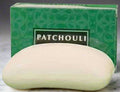 Bar of soap with 'Patchouli' packaging on a white background