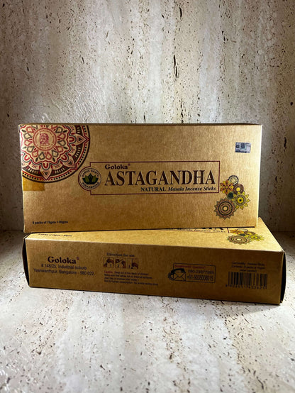 goloka organic incense sticks india astagandha australian hand-made hand made rolled hand-rolled organic-incense packet 15g box box-of-6-pkts 6-packets