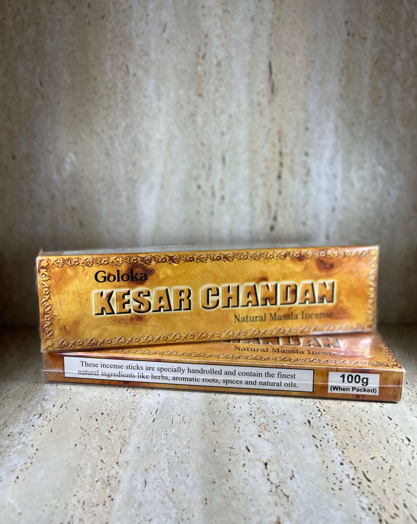Goloka Kesar Chandan 100g (Saffron Sandalwood) incense