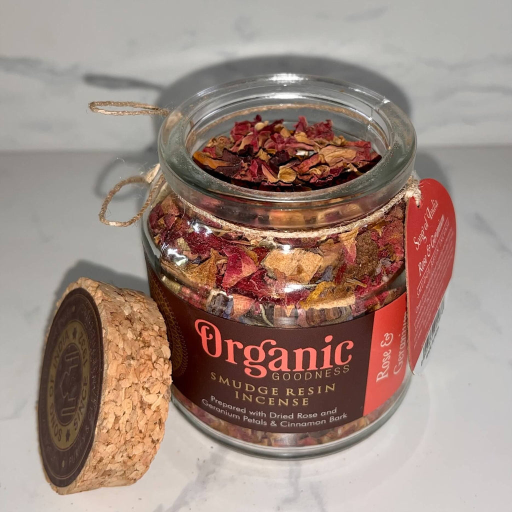 Organic Goodness Smudge Resin ROSE GERANIUM 80g Jar