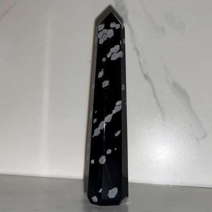 Crystal Carved Obelisk SNOWFLAKE OBSIDIAN