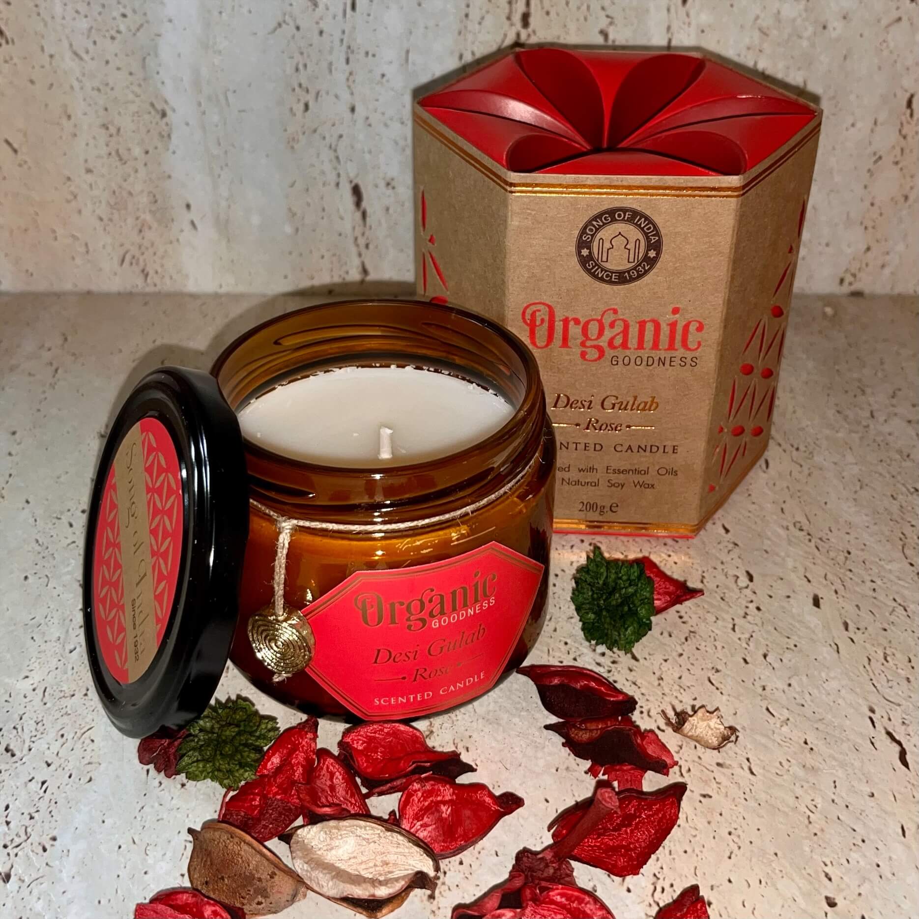 Organic Goodness Soy Candle ROSE in Amber Glass Jar
