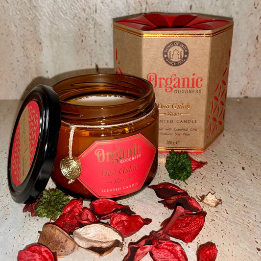 Organic Goodness Soy Candle ROSE in Amber Glass Jar