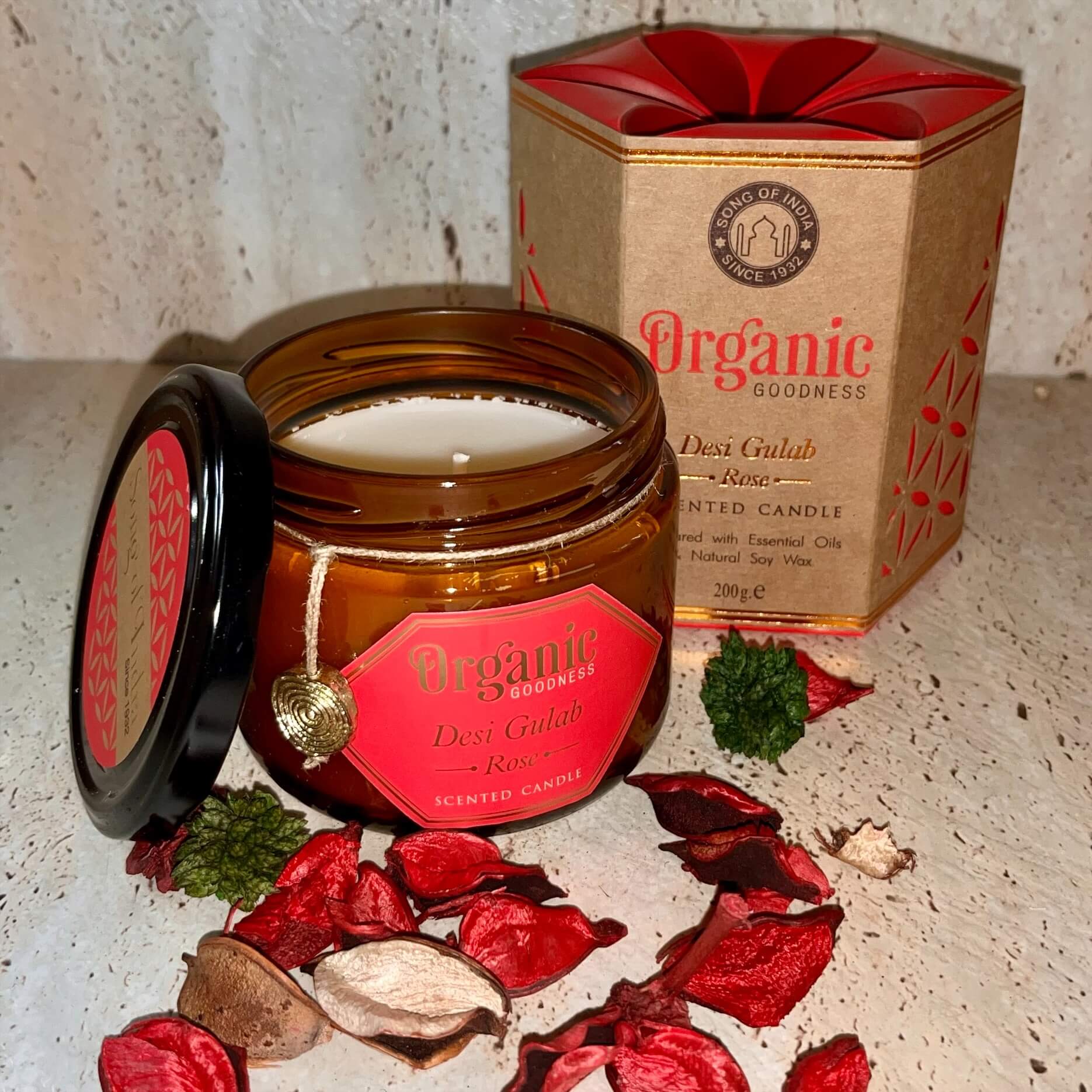 Organic Goodness Soy Candle ROSE in Amber Glass Jar
