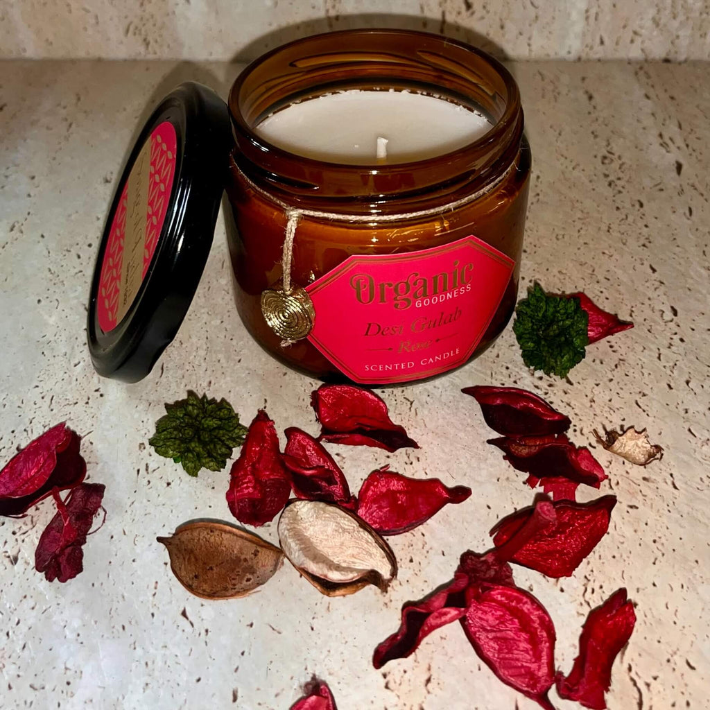 Organic Goodness Soy Candle ROSE in Amber Glass Jar