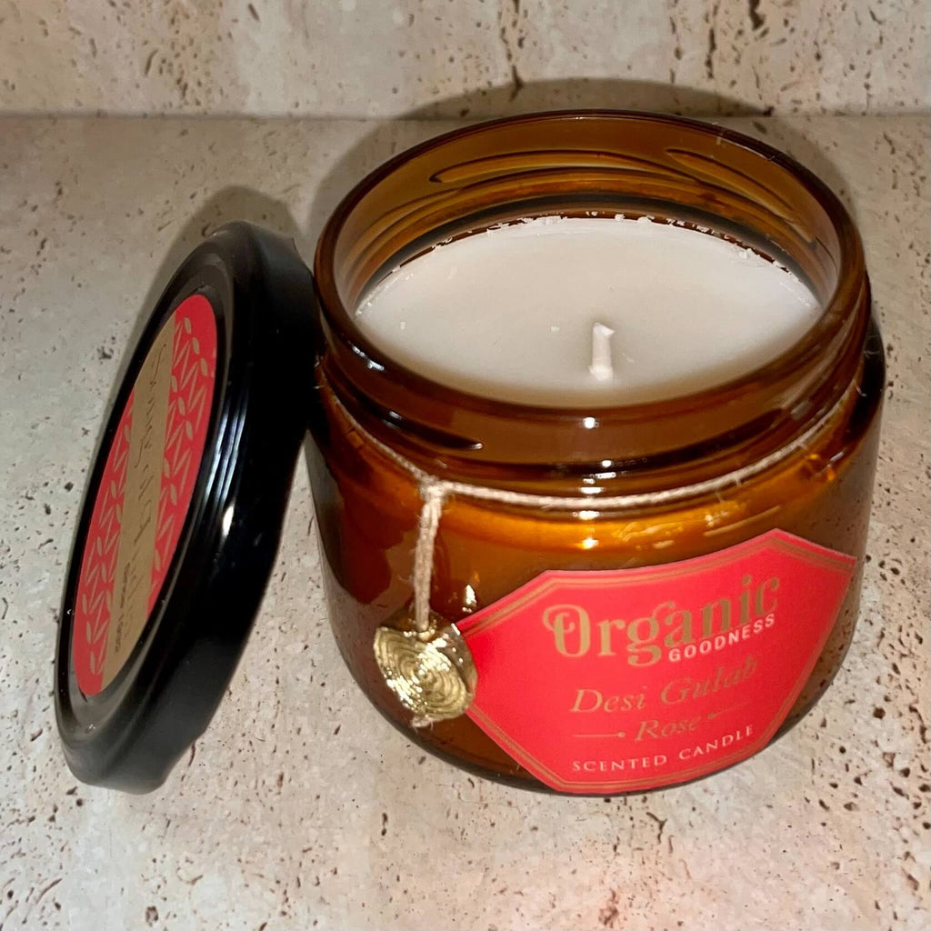 Organic Goodness Soy Candle ROSE in Amber Glass Jar
