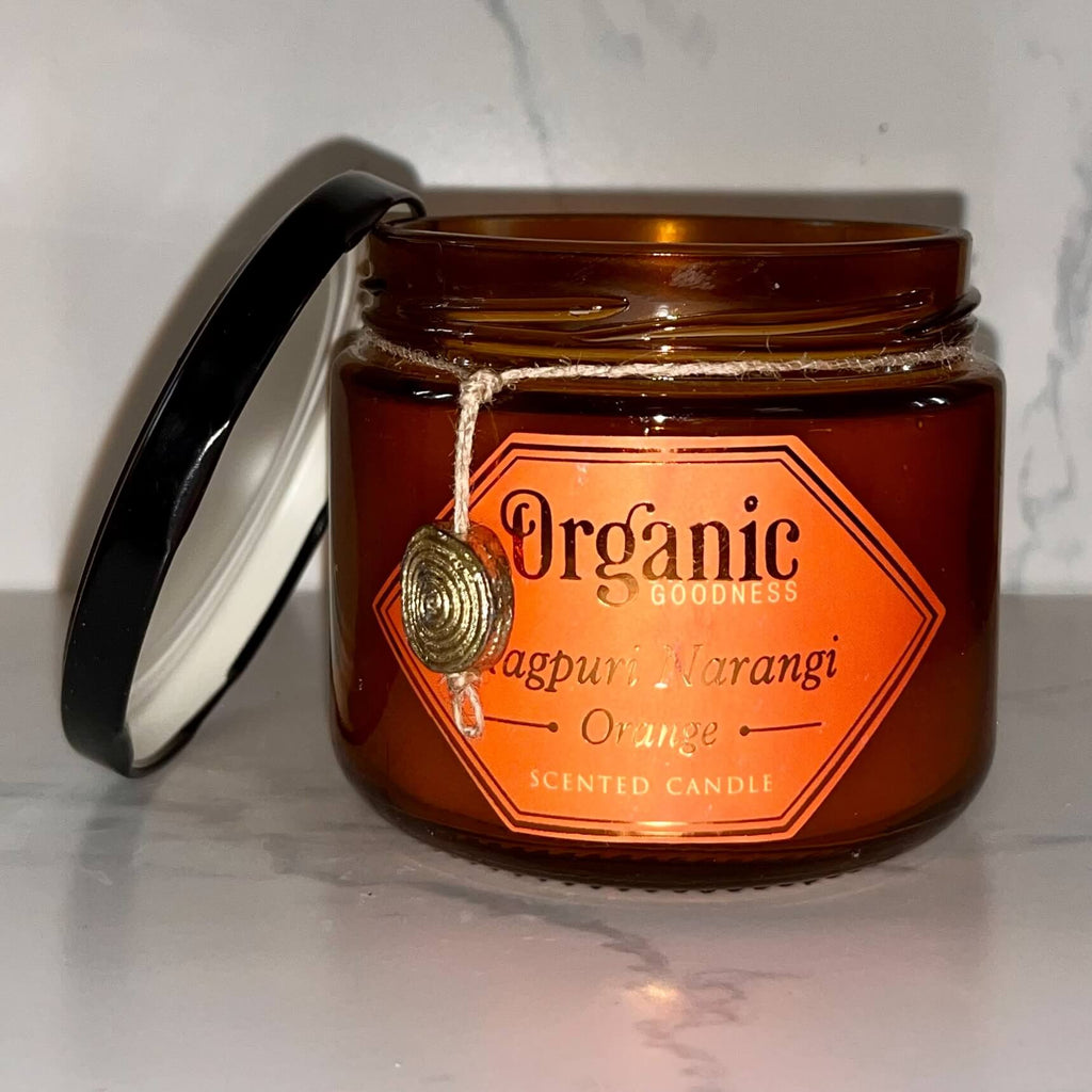 Organic Goodness Soy Candle ORANGE Nagpuri Nagangi in Amber Glass Jar