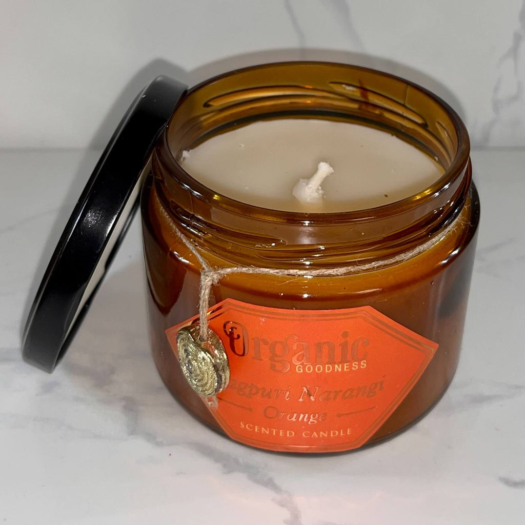 Organic Goodness Soy Candle ORANGE Nagpuri Nagangi in Amber Glass Jar